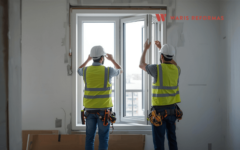 profesionales instalando ventanas nuevas vivienda durante reforma madrid