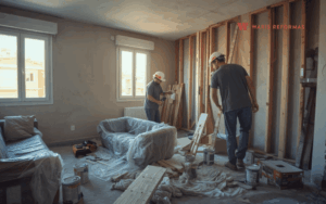 obras con inquilinos dentro reforma interior vivienda con operarios trabajando