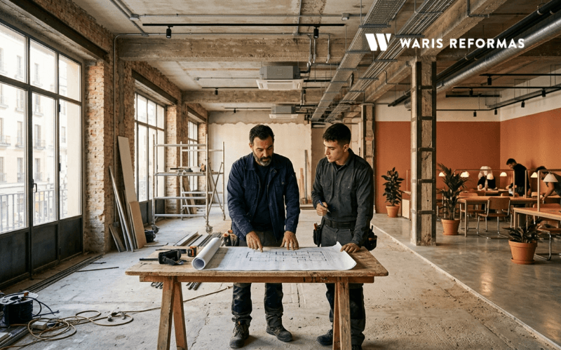 reforma de espacio coworking en madrid en proceso de obra